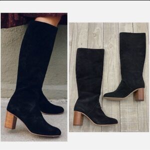 Soludos Black Knee-High Suede Boots, Size 6 (Like new)